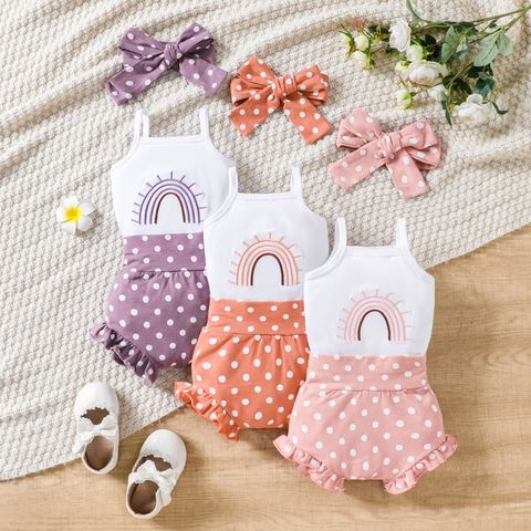 Cute Simple Style Rainbow Bow Knot Cotton Girls Clothing Sets
