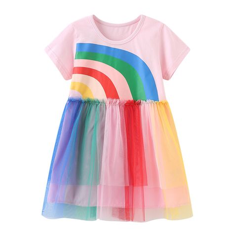 Cute Rainbow Cotton Polyester Girls Dresses