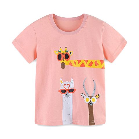 2024 Summer New Girls' T-shirt Young Children's Animal Cartoon Printed Sweatshirt Children's Round Neck Short Sleeve Top