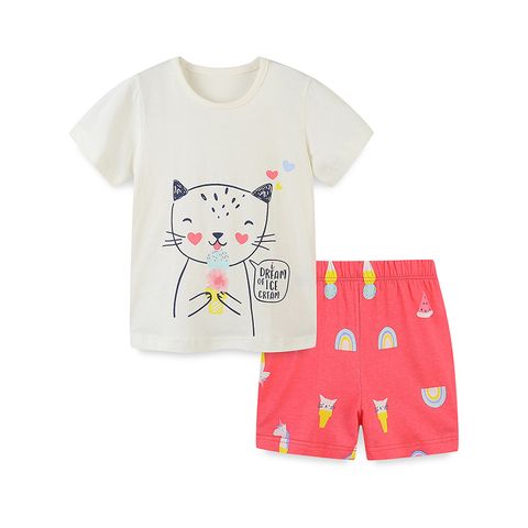 Cute Cartoon Cat Cotton Girls Clothing Sets