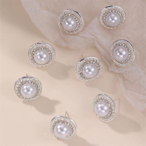 1 Set IG Style Lady Modern Style Round Inlay Artificial Pearl Alloy Artificial Pearls Ear Studs