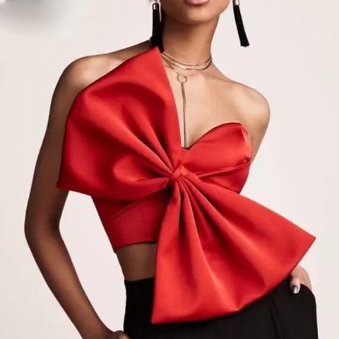 Women's Wrap Crop Top Tank Tops Bowknot Sexy Solid Color
