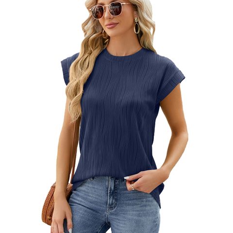 Women's T-shirt Short Sleeve T-Shirts Patchwork Simple Style Solid Color
