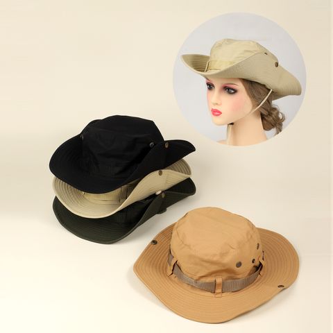 Women's Sports Solid Color Elastic Drawstring Design Button Wide Eaves Bucket Hat