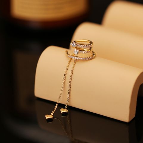 1 Piece Simple Style Shiny Star Heart Shape Chain Inlay Copper Brass Zircon K Gold Plated White Gold Plated Ear Cuffs