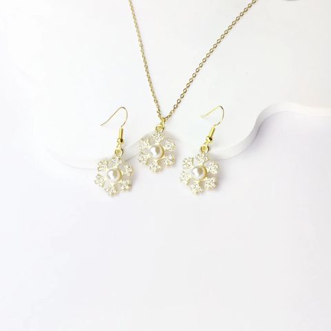 Elegant Snowflake Alloy Inlay Zircon Women's Jewelry Set