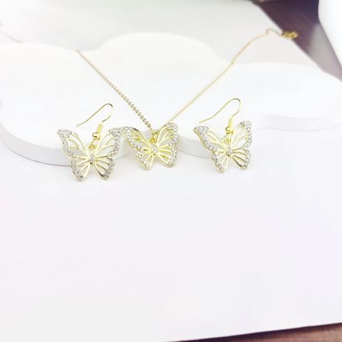 Glam Cute Luxurious Butterfly Alloy Inlay Zircon Women's Jewelry Set