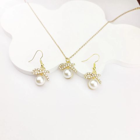 IG Style Simple Style Shiny Round Knot Alloy Inlay Rhinestones Pearl Women's Jewelry Set