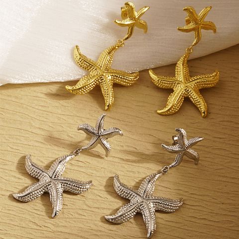 1 Pair Exaggerated Marine Style Starfish 304 Stainless Steel 18K Gold Plated Drop Earrings