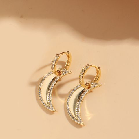 1 Pair Vintage Style Pentagram Moon Heart Shape Inlay Copper Zircon 14K Gold Plated Drop Earrings