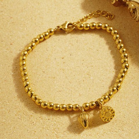 304 Stainless Steel 18K Gold Plated IG Style Lady Modern Style Lotus Lotus Seedpod Bracelets Necklace