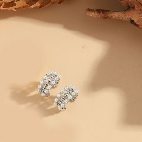 1 Pair Simple Style C Shape Inlay Copper Zircon 14K Gold Plated Ear Studs