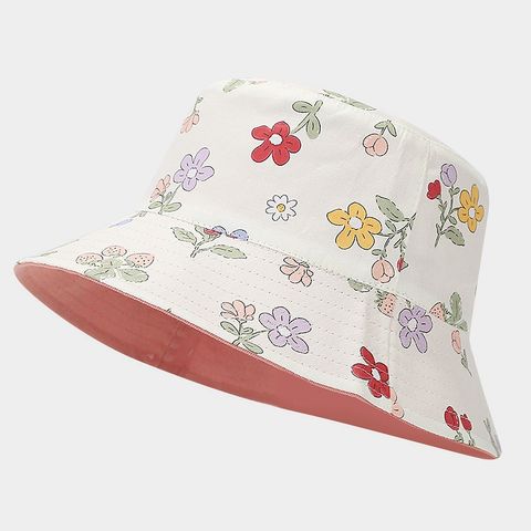 Women's Preppy Style Vacation Sweet Flower Printing Wide Eaves Bucket Hat