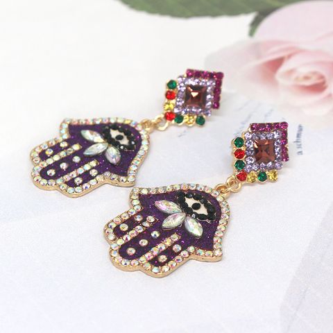 1 Pair IG Style Bohemian Simple Style Devil's Eye Palm Inlay Alloy Rhinestones Drop Earrings