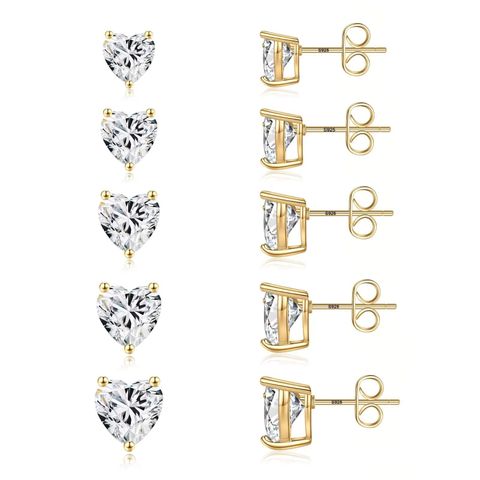 3 Pairs 4 Pairs 5 Pairs Simple Style Heart Shape Solid Color Plating Inlay Copper Zircon Ear Studs