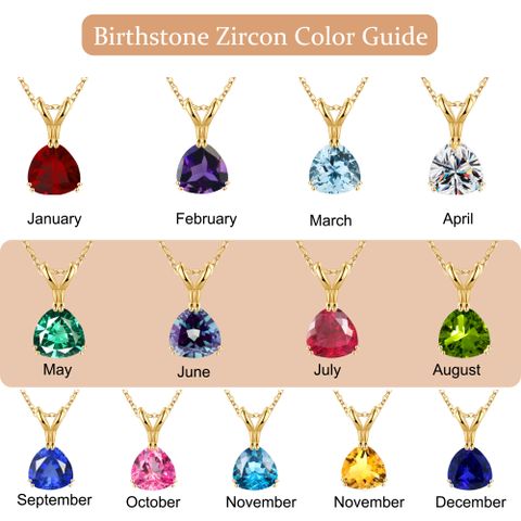 Sterling Silver Cute Sweet Hollow Out Inlay Triangle Birthstone Zircon Pendant Necklace