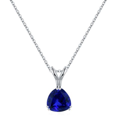 Sterling Silver Cute Sweet Hollow Out Inlay Triangle Birthstone Zircon Pendant Necklace