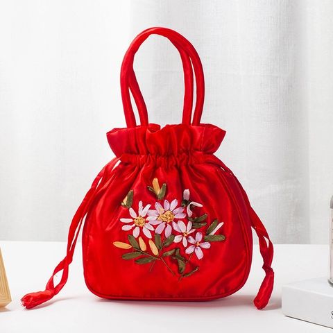 Women's Small Silk Flower Vintage Style String Handbag