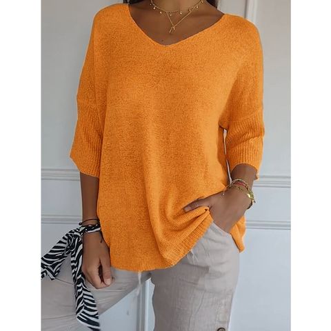 Women's Sweater 3/4 Length Sleeve Sweaters & Cardigans Simple Style Solid Color