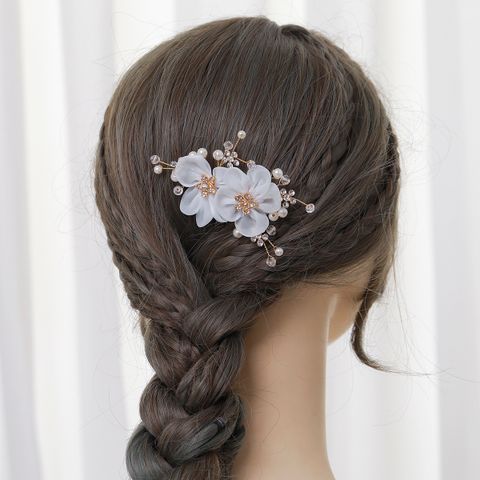 Women's Fairy Style Princess Bridal Flower Imitation Pearl Handmade Inlay Artificial Pearls Rhinestones Hair Clip Insert Comb