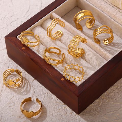 Acero Titanio Chapados en oro de 18k Casual Estilo Simple En Capas Enchapado Ahuecar Ronda Forma De Corazón Líneas Anillos Abiertos