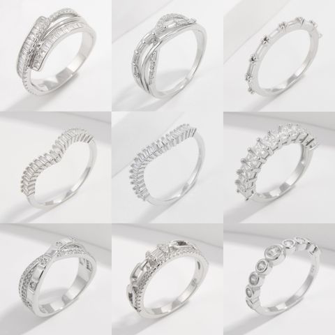 Sterling Silver White Gold Plated Elegant Solid Color Plating Inlay V Shape Infinity Zircon Rings