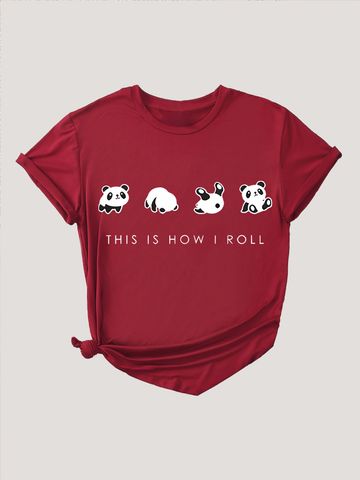 Women's T-shirt Short Sleeve T-Shirts Round Casual Panda