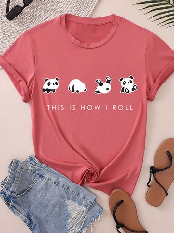 Women's T-shirt Short Sleeve T-Shirts Round Casual Panda