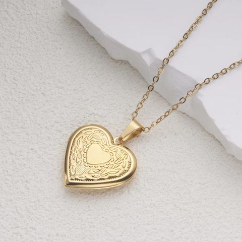 304 Stainless Steel 18K Gold Plated IG Style Sweet Heart Shape Pendant Necklace Locket Necklace
