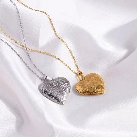 304 Stainless Steel 18K Gold Plated Sweet Simple Style Heart Shape Pendant Necklace Locket Necklace