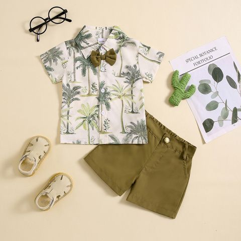 Casual Coconut Tree Printing Cotton Blend Boys Clothing Sets