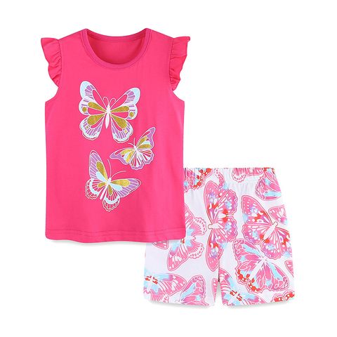 Cute Butterfly Printing Cotton Girls Clothing Sets