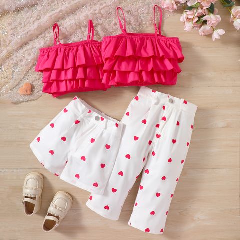 Cute Heart Shape Solid Color Printing Cotton Girls Clothing Sets