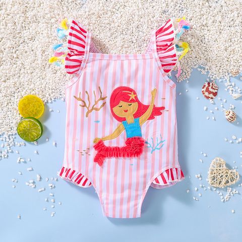 2021 Summer New Children's Swimsuit Mermaid Printed Striped Girls' Swimsuit Factory Spot Wholesale