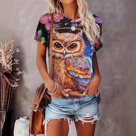 Women's T-shirt Short Sleeve T-Shirts Simple Style Owl