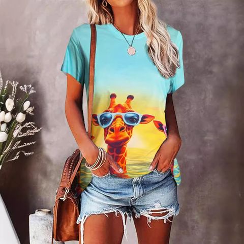 Women's T-shirt Short Sleeve T-Shirts Vacation Giraffe