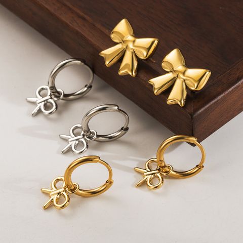 1 Pair Cute Simple Style Classic Style Bow Knot Hollow Out 304 Stainless Steel 14K Gold Plated Drop Earrings Ear Studs