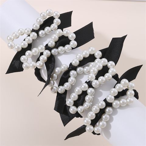 Women's Fairy Style Cute Bow Knot Artificial Pearl Cloth Elastic Band Hair Tie