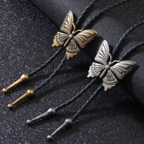 Wholesale Jewelry Casual Ethnic Style Pastoral Butterfly Pu Leather Alloy Sweater Chain Long Necklace