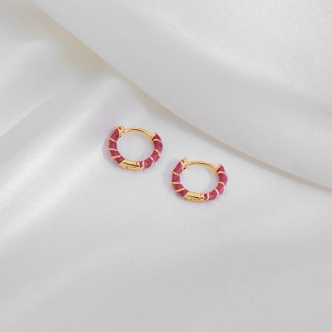 1 Pair Casual Simple Style Commute Circle Round Painted Enamel Copper Gold Plated Earrings