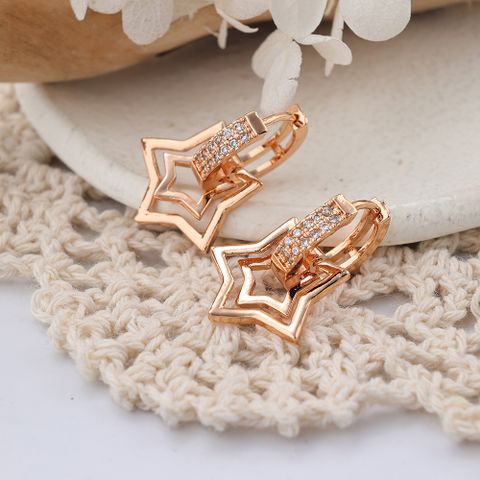 1 Pair IG Style Shiny Star Inlay Copper Zircon Rose Gold Plated Drop Earrings