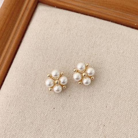 1 Pair Lady Solid Color Plating Imitation Pearl Drop Earrings Ear Studs