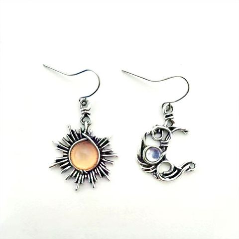 Wholesale Jewelry Bohemian Sun Moon Alloy Moonstone Plating Inlay Drop Earrings