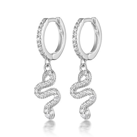1 Pair Casual Tropical Simple Style Snake Inlay Sterling Silver Zircon White Gold Plated Gold Plated Drop Earrings