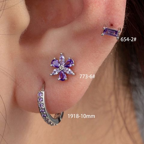 1 Piece Casual Simple Style Flower Inlay Copper Zircon Ear Studs