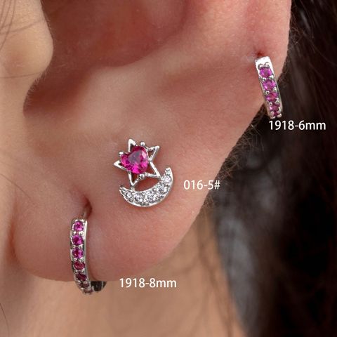 1 Piece Casual Simple Style Star Moon Inlay Copper Zircon Ear Studs