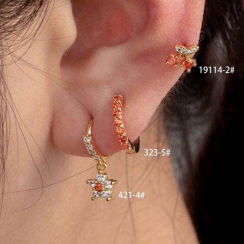 1 Piece Casual Simple Style Cherry Flower Inlay Copper Zircon Ear Studs