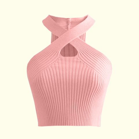 Mujeres Camiseta Sin Mangas Entrecruzada Con Cuello Halter Sin Mangas Camisetas Sin Mangas Entrecruzado Ahuecar Sexy Raya