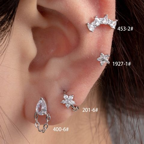 1 Piece Casual Simple Style Water Droplets Flower Chain Inlay Copper Zircon Ear Studs