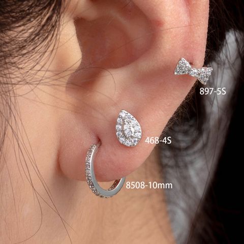 1 Piece Casual Simple Style Water Droplets Bow Knot Inlay Copper Zircon Earrings